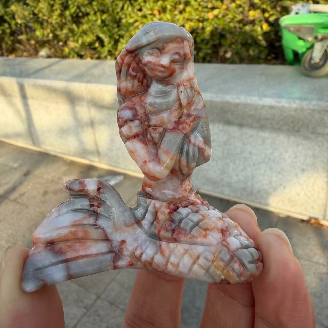 1pc Natural Red Network Quartz Carved Mermaid Skull Crystal Reiki Healing Gift