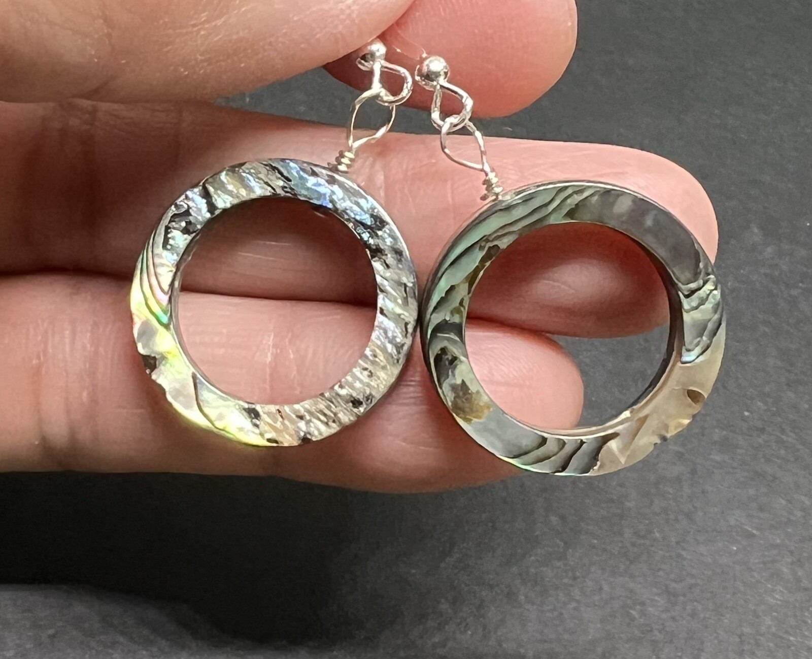 Abalone Genuine Hoop Shell .925 Sterling Silver Earrings GORGEOUS RARE