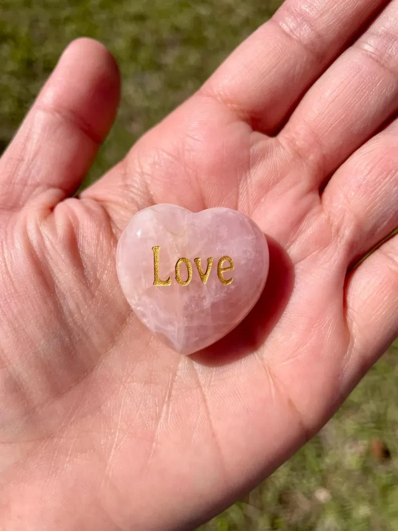 5Pcs Rose Quartz Heart Pocket Stones Engraved Love Crystal Healing Gift Set