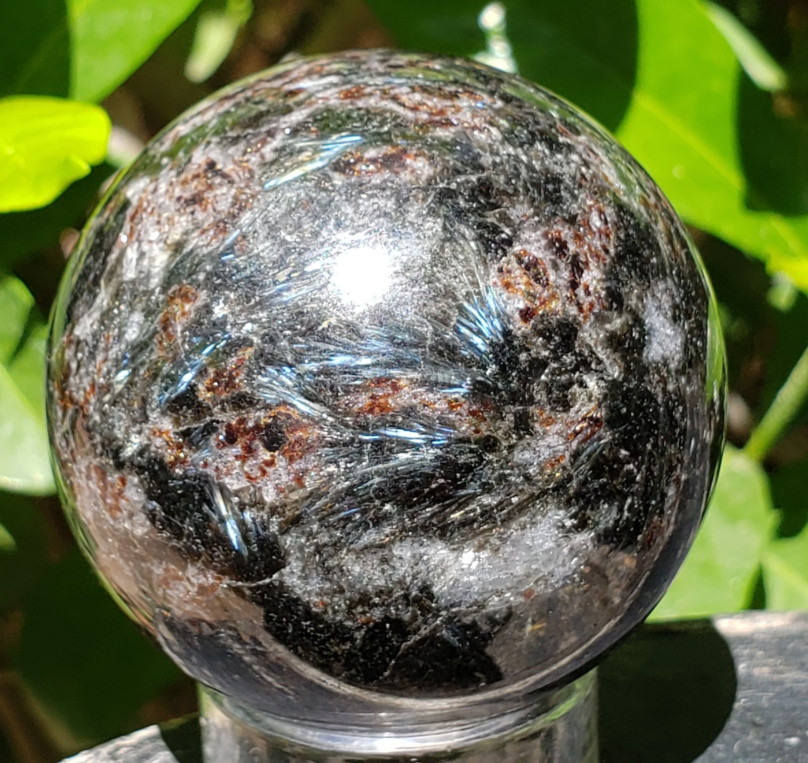 2″ Firework Garnet Astrophyllite Crystal Sphere Orb Ball, 220g or 7.7 oz
