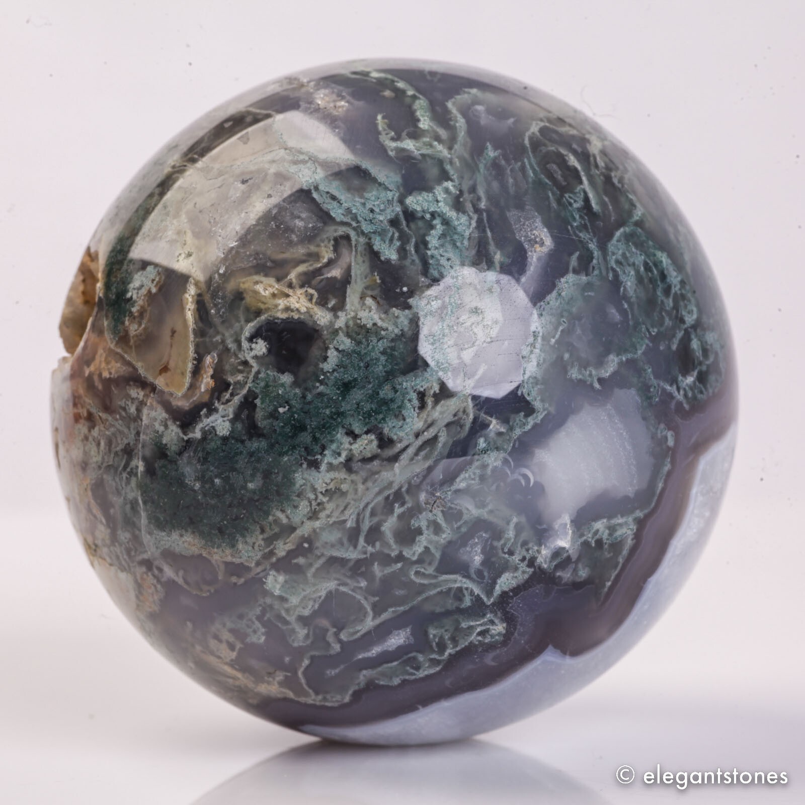 440g 69mm Moss Agate Sphere Crystal Natural Aquatic Plant Water Grass Reiki Ball