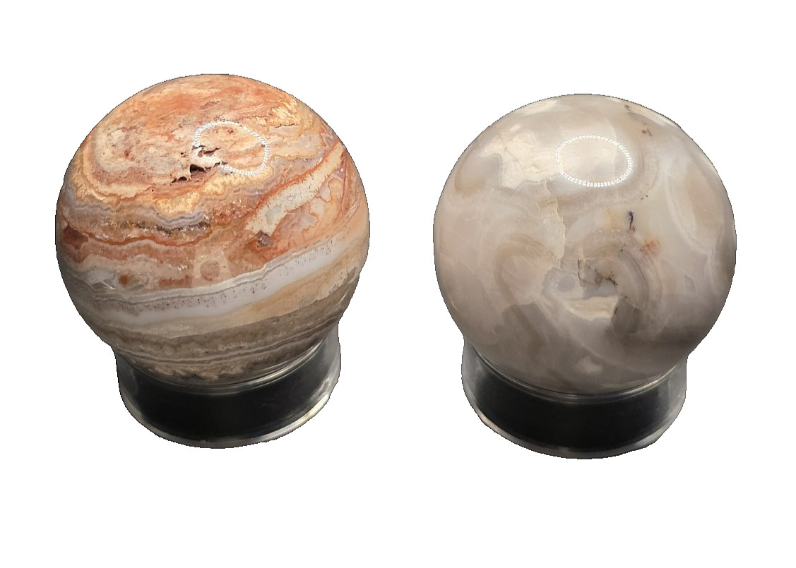 2 Crazy Lace Agate Spheres W/ Druzy 41mm & 40mm