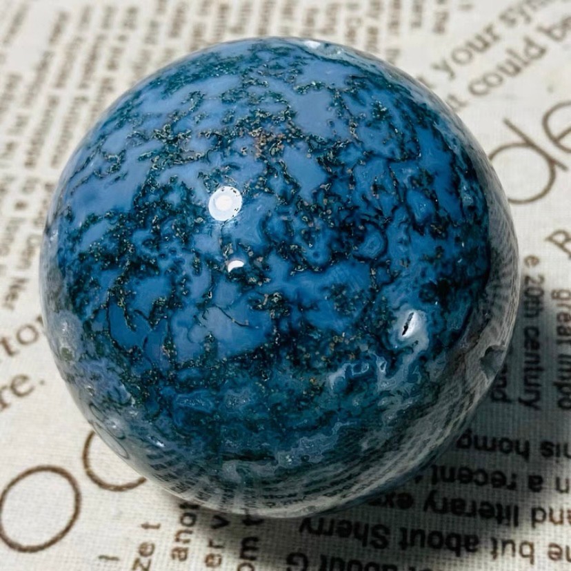 481g Natural Geode Aquatic Plant Water Grass Moss Agate Balls Crystal Sphere