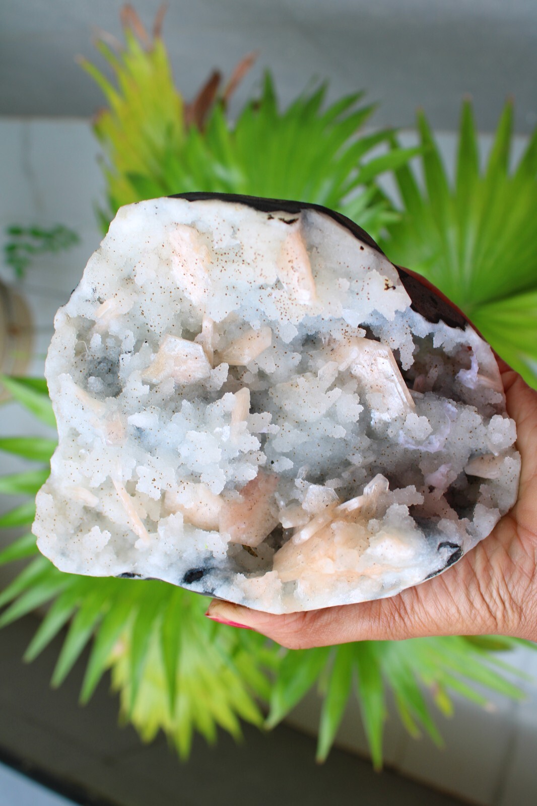 Stilbite Format With Milky Coral In Geode Natural Minerals Specimen #M75