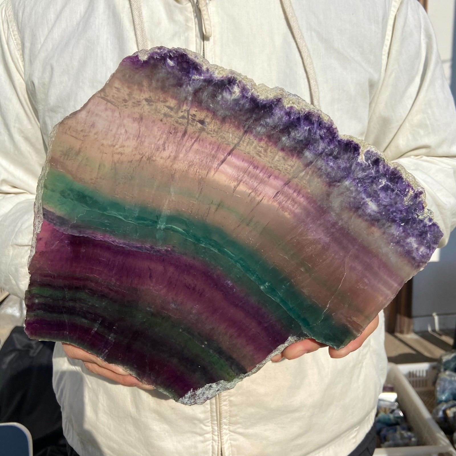 3.7lb Natural colourf fluorite crystal slice rough quartz crystal specimen heali