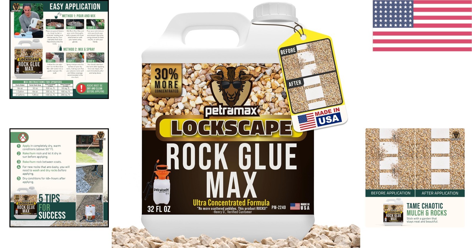 32oz Max Rock Glue – Non-Toxic Landscape Adhesive for Gravel & Stones, 50 Sq Ft