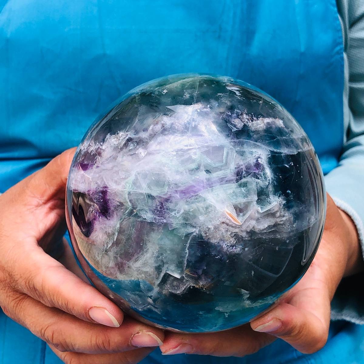 5.34LB Large Natural Fluorite Sphere Quartz Crystal Ball Energy Healing Stone