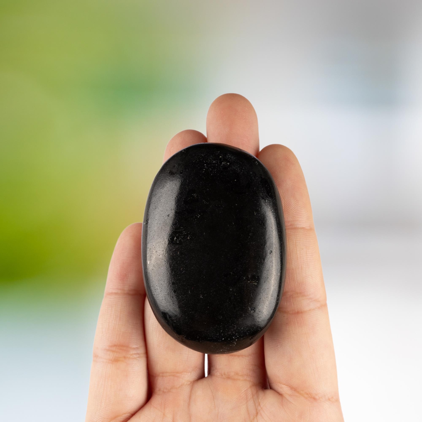 Black Tourmaline Crystal Palm Stone for Anxiety Relief, Polished Worry Stone