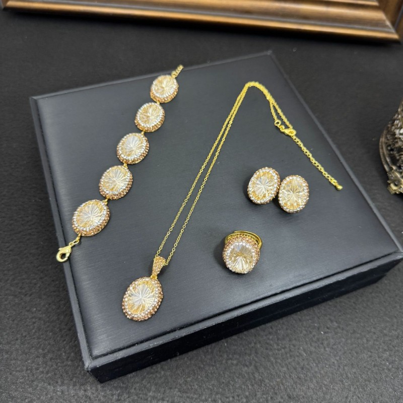 New crystal jewelry set design trendy jewelry necklace ring bracelet