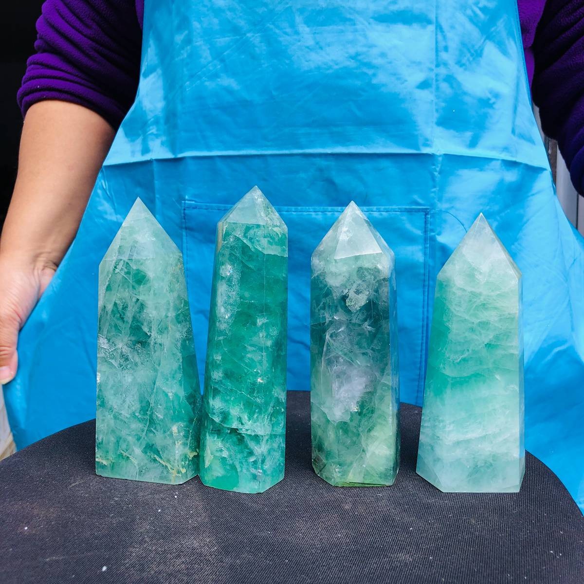 4.84LB 4pc Natural fluorite quartz obelisk crystal tower point healing decor