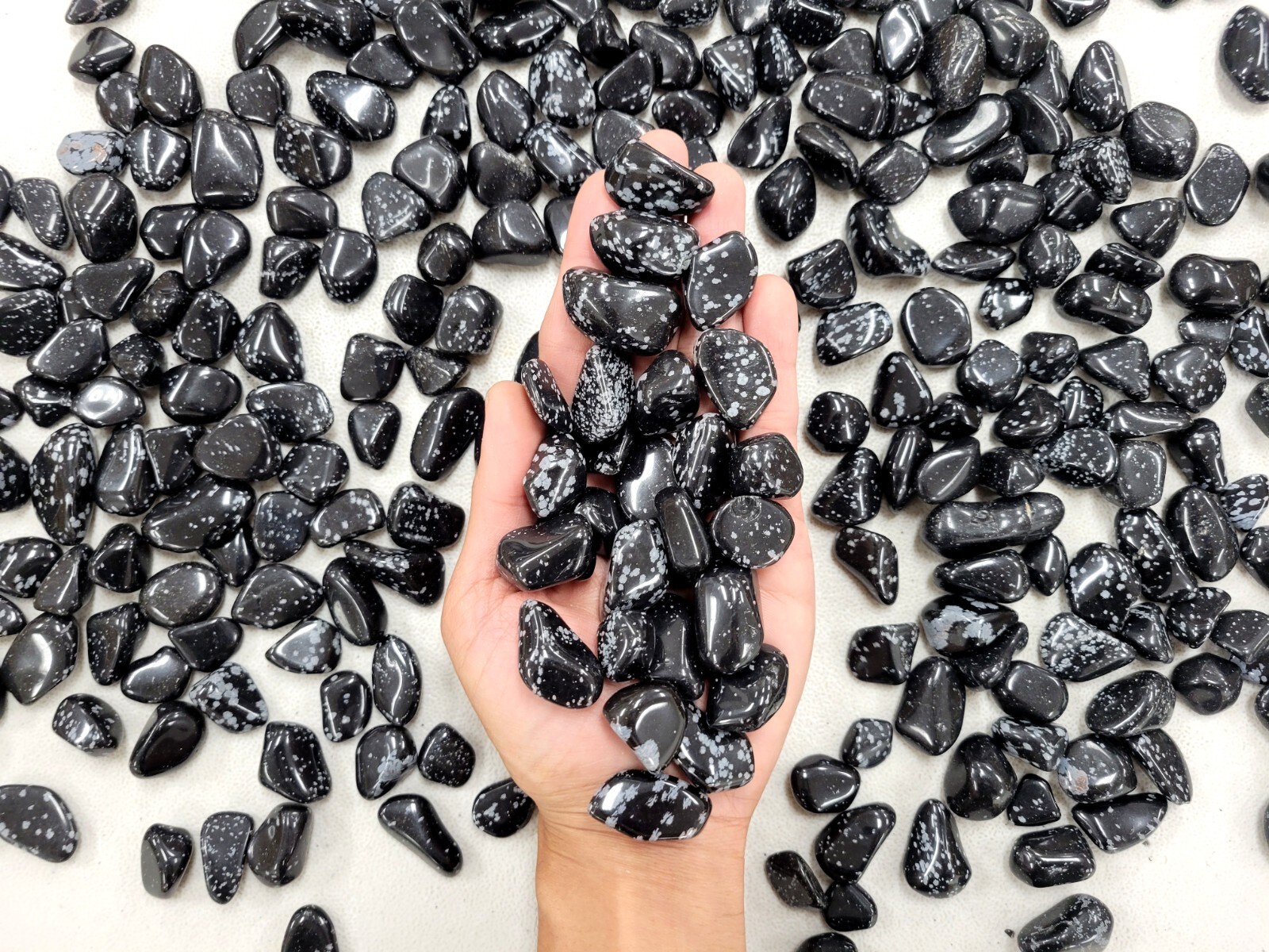 TUMBLED SNOWFLAKE OBSIDIAN CRYSTAL STONES JEWELRY SIZE BULK FROM SOUTH AFRICA
