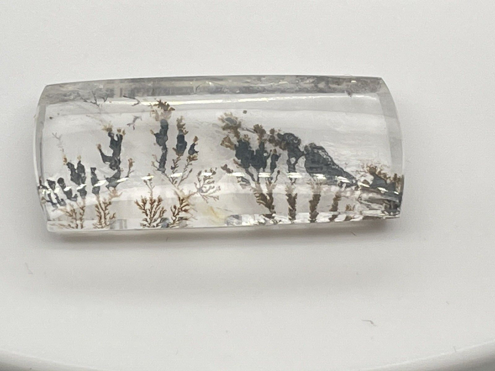 Unique Cut 38.12 Ct Rectangular Dendritic Quartz Cabochon. 34mm by 16mm