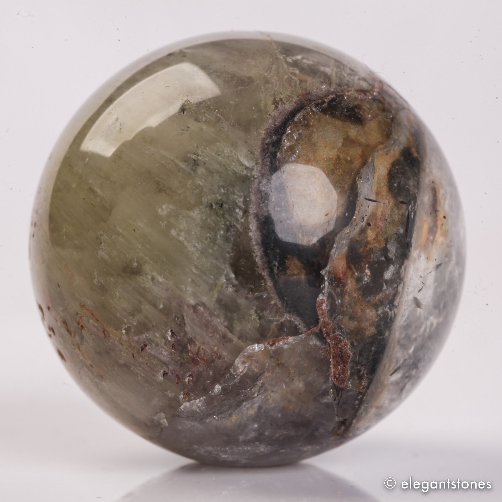 58g34mm Natural Garden/Phantom/Ghost/Lodolite Quartz Crystal Sphere Healing Ball