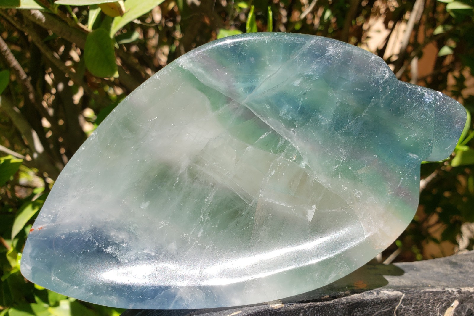 Thick Green Purple Fluorite Quartz Crystal Leaf-shaped Bowl Rainbow Dendritic UV