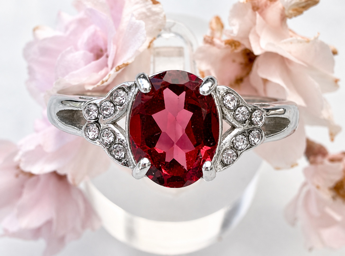 Wholesale 7 Pcs Faceted Natural Garnet Stainless Steel(316) Rings Crystal 6x8mm