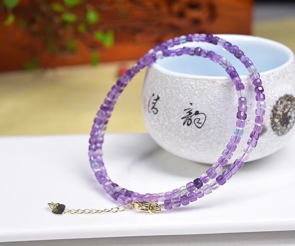 3.3mm Natural Purple Flourite Crystal Choker Healing Dainty Women’s Necklace