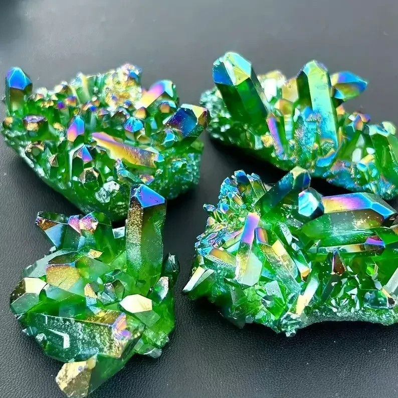 Raw Green Angel Aura Cluster Titanium Geode Quartz Healing Crystal Specimen Gift