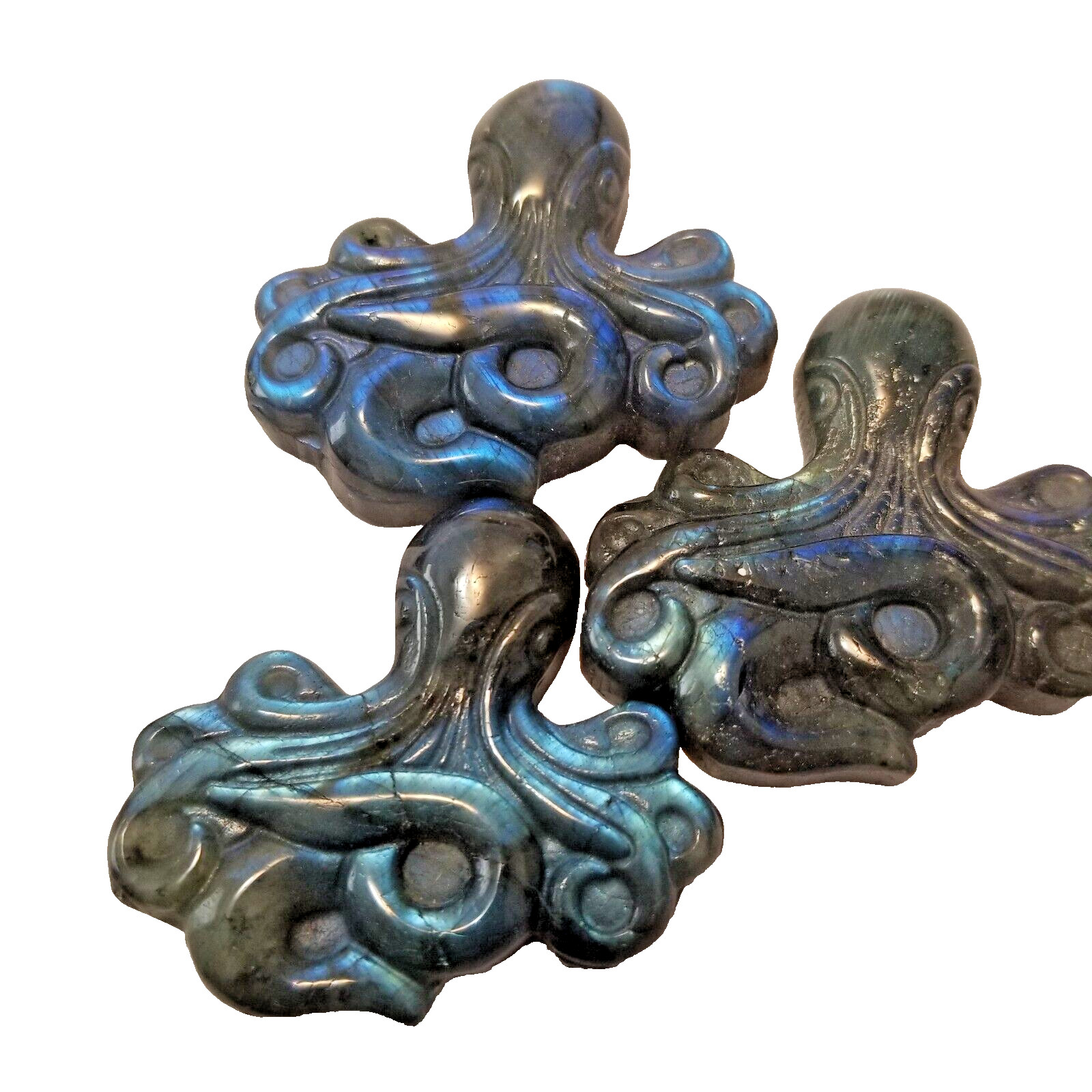 2″ Labradorite Octopus Figurine Carving Specimen Rocks Crystal