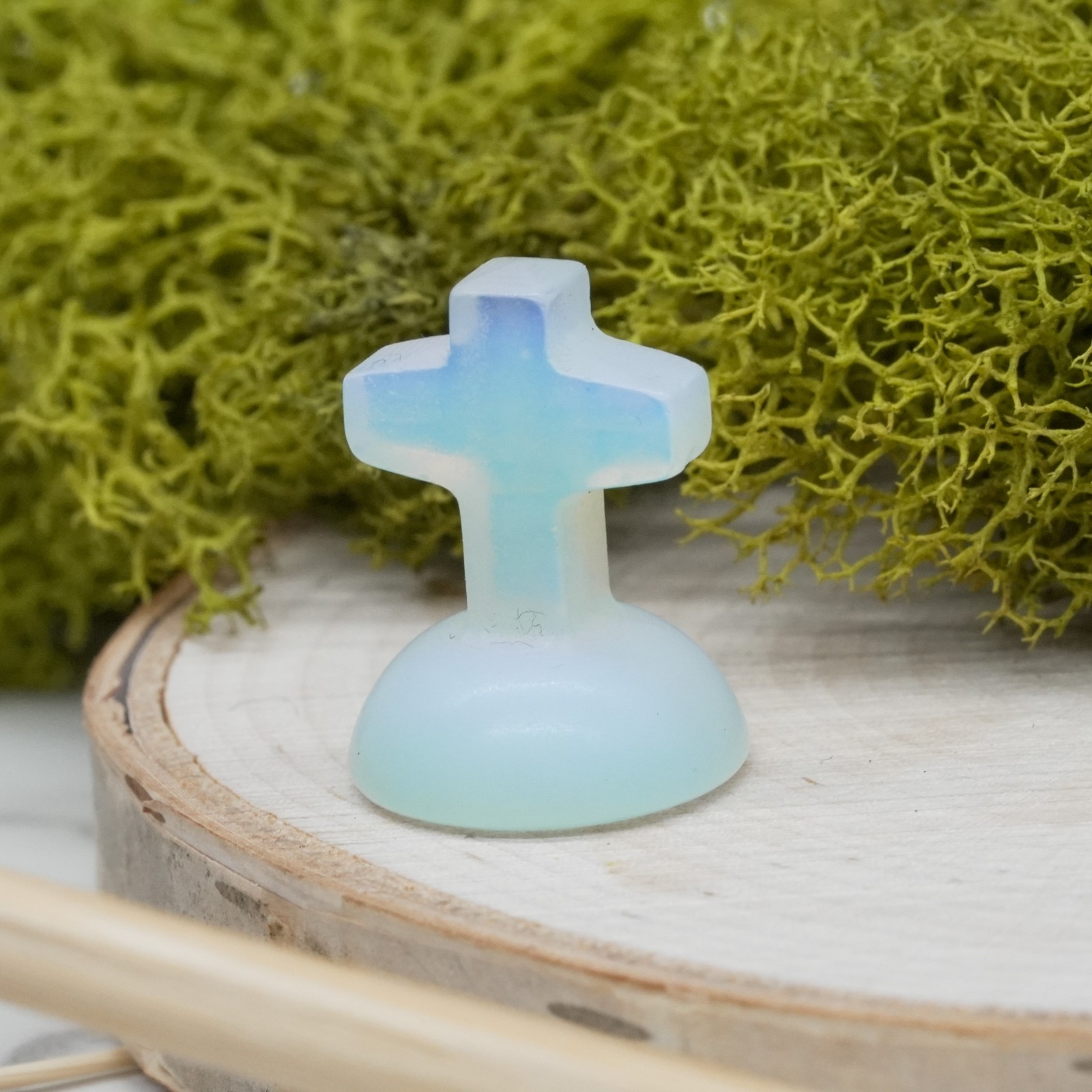 Opalite Mini Crystal Cross Carving Stone Faith Trinket Religious Stone Decor