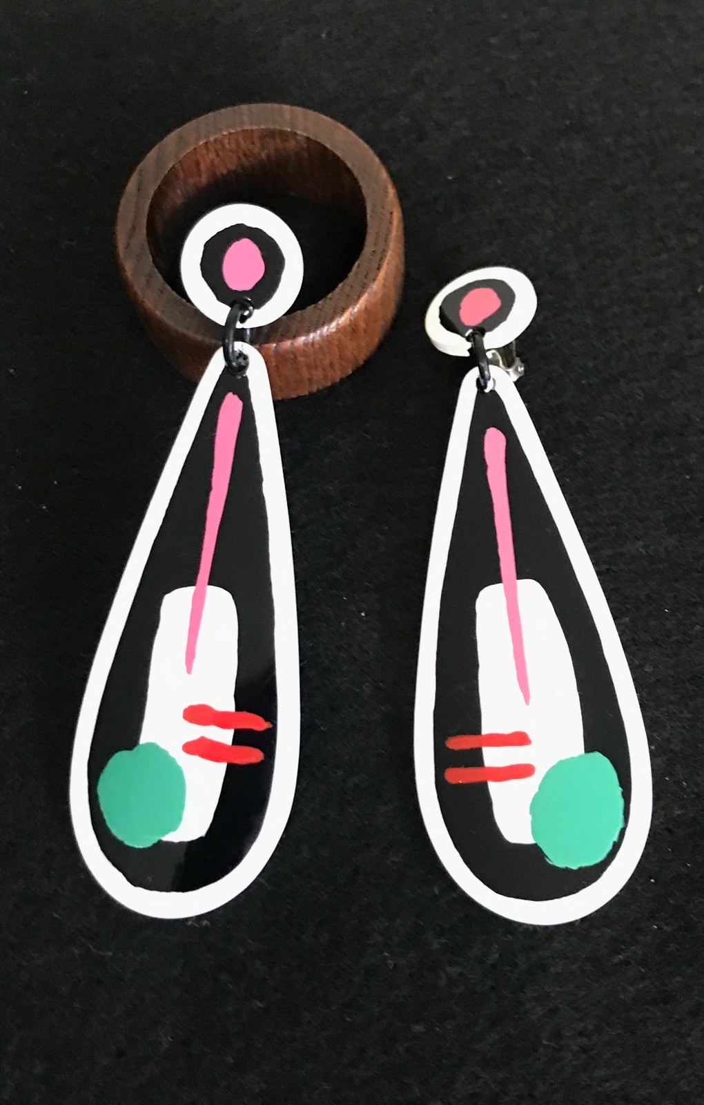 Mod 90s Style – Long Clip-On Earrings – Original Design – Signed by Artist