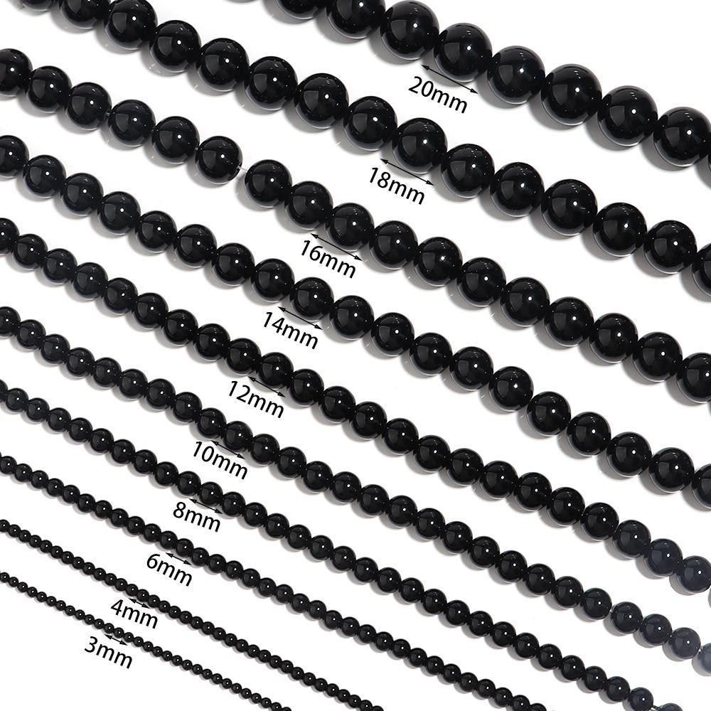 1 Strand Natural Stone Black Agate Round Loose Beads 2-20mm Pick Size for Crafts