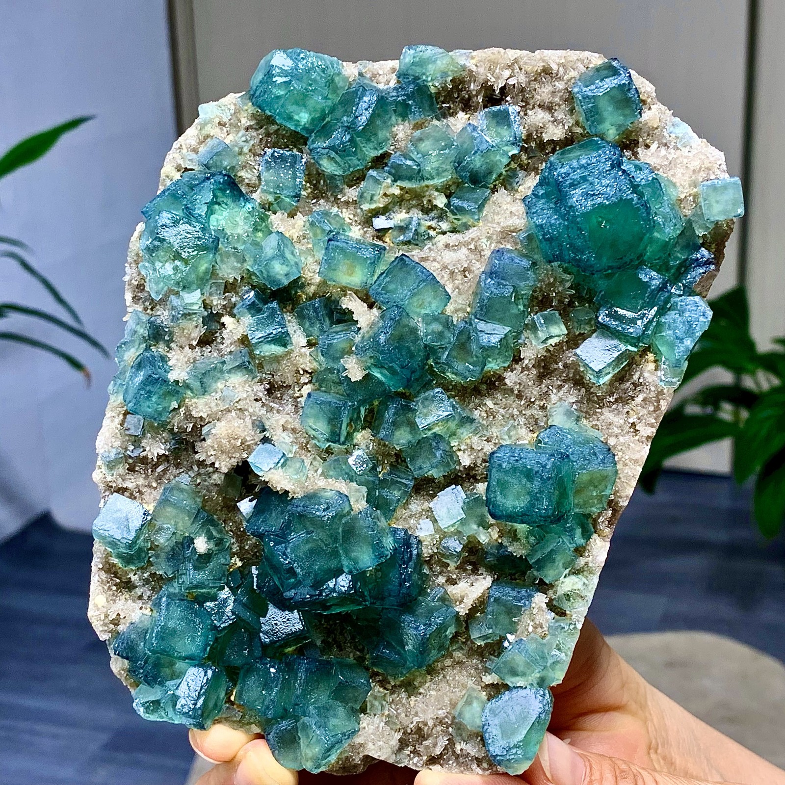 1.92LB Rare transparent green cubic fluorite mineral crystal sample/China
