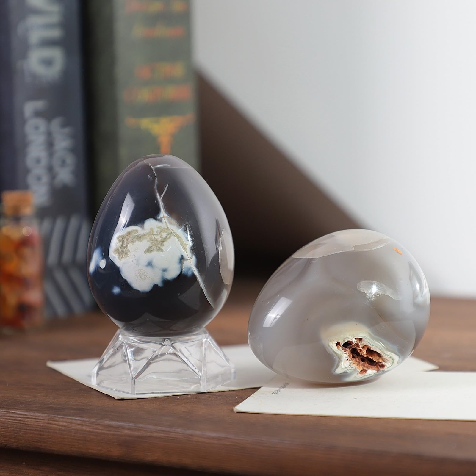 Natural Orca Agate Stone Egg Figurine Home Office Easter Decoration Reiki Hea…