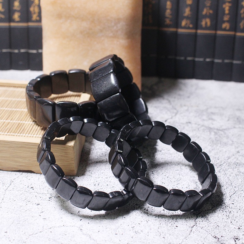 Shungite black flat ethnic style bracelet for men and women couple’s bracelet