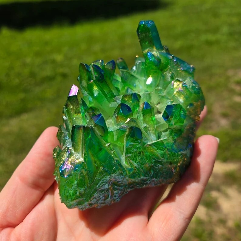 80-100G Green Angel Aura Quartz Crystal Cluster Titanium Crystal Geode Chunk