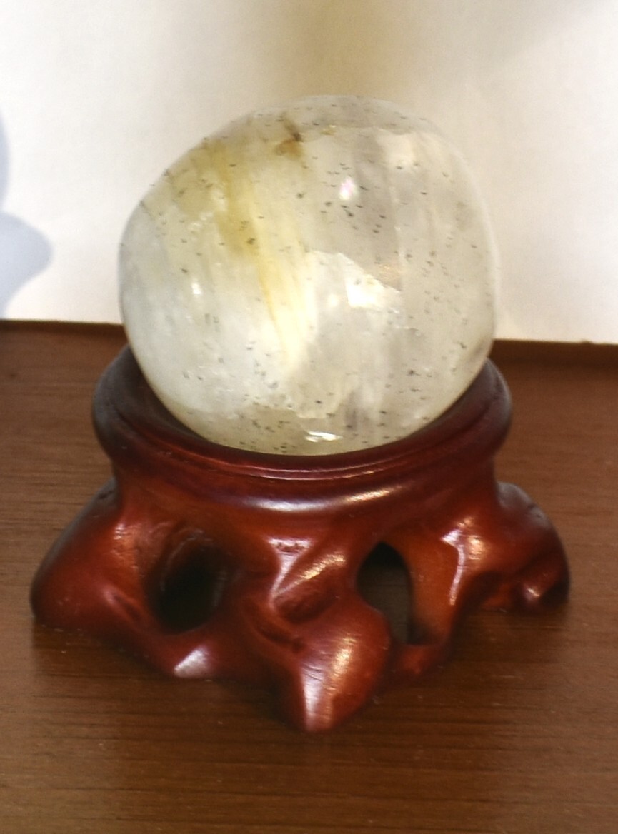 Natural Quartz Sphere White Crystal Ball Healing on Wood Stand North Carolina