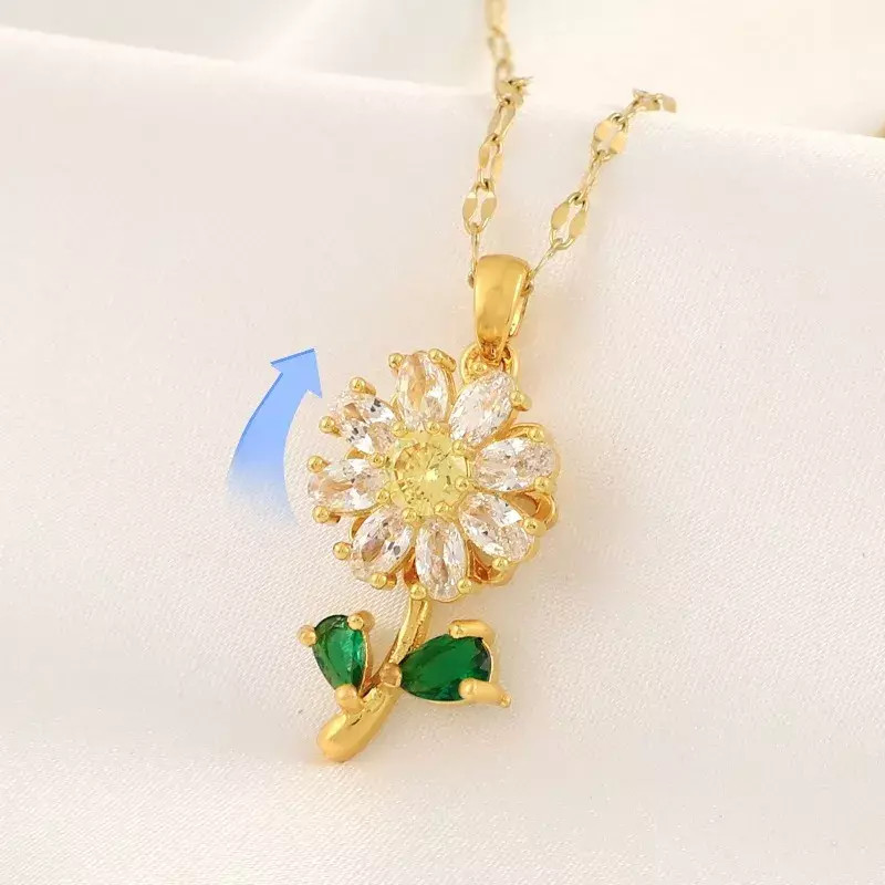 Women’s Fashion Jewelry Gold Cubic Zircon Sunflower Pendant Necklace 1PC