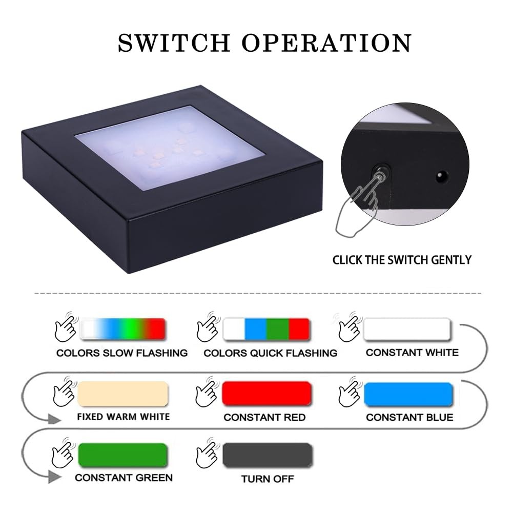 LED Multimodal Multicolor Light Stand Base Black – Square Display Base for 3D Cr