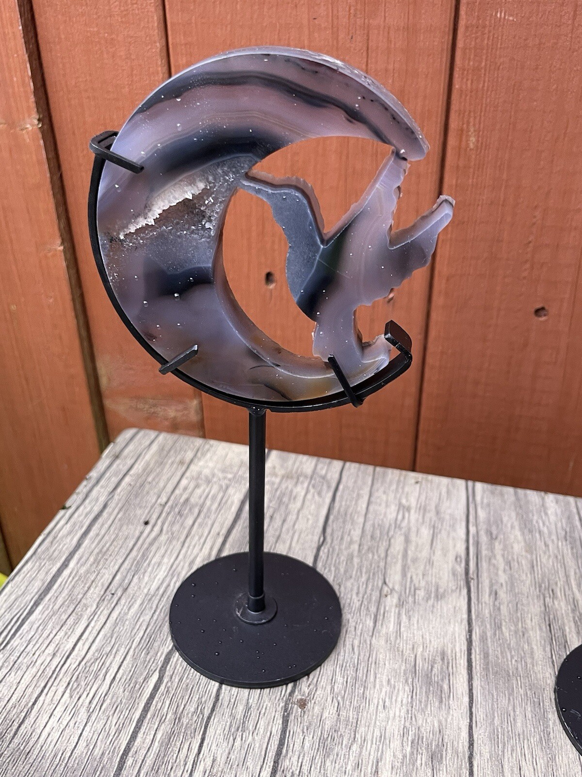 Druzy black Agate Hummingbird Moon With Stand natural Crystal