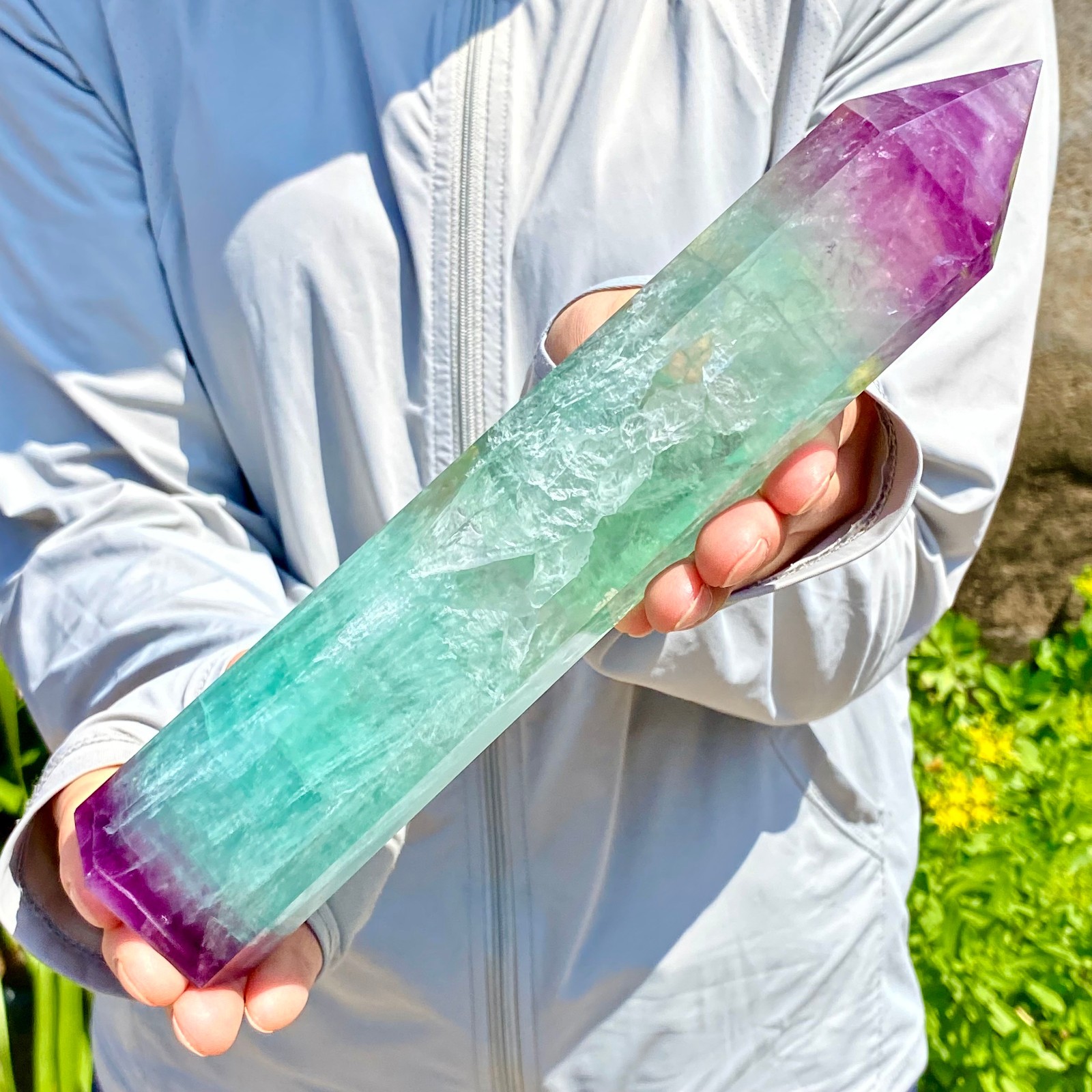 2.13LB Natural Fluorite Crystal Column Magic Wand Obelisk Point Earth Healing