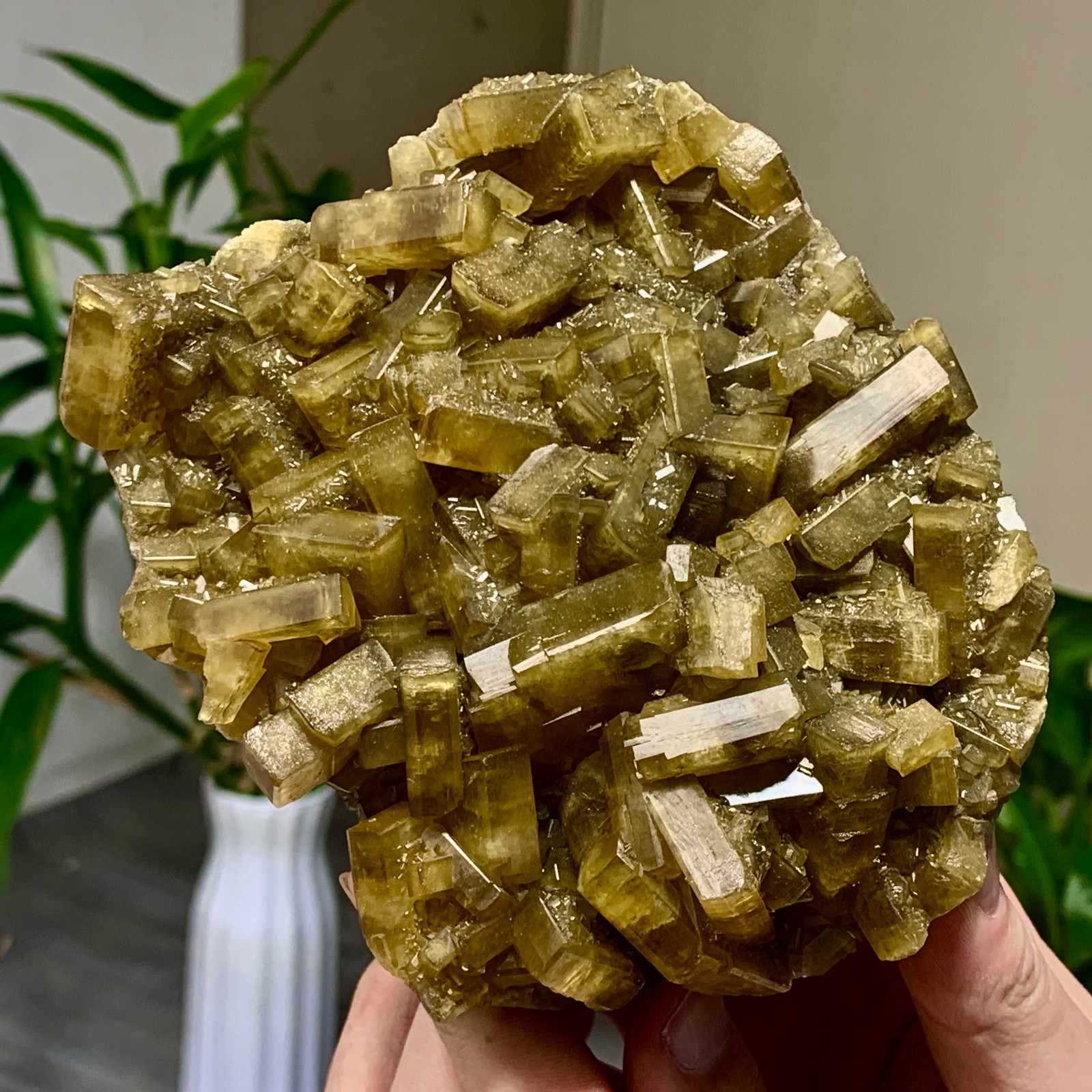 2.82LB Shiny Golden Cuboid Barite Crystal Based on the Purple Spherical Fluorite
