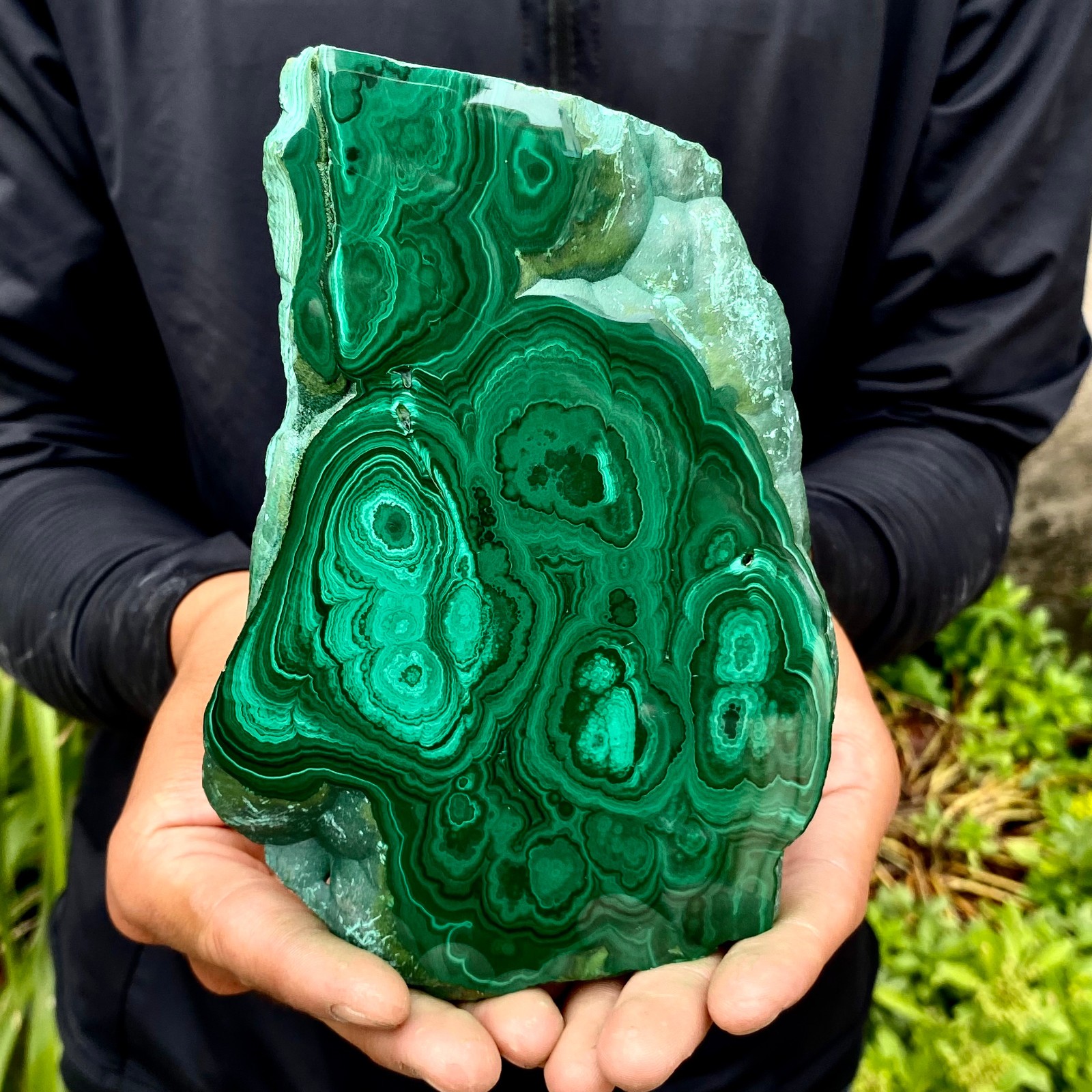 1.87LB Natural malachite slice quartz crystal luster mineral specimen