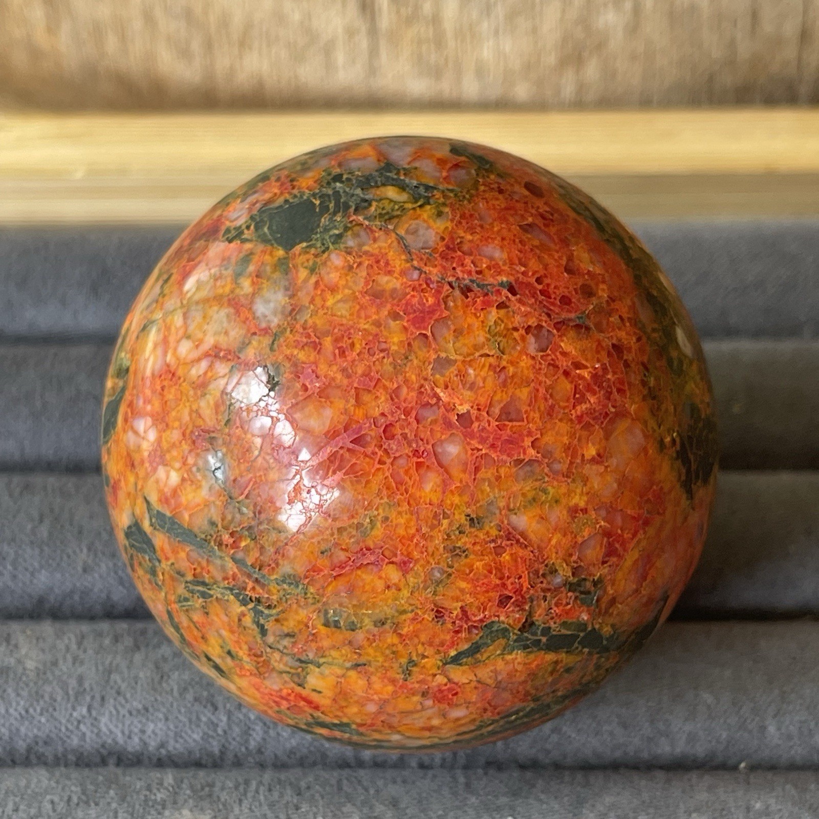 Rare Red Orange Realgar In Quartz Matrix Sphere Polished Crystal Gem Ball 48mm