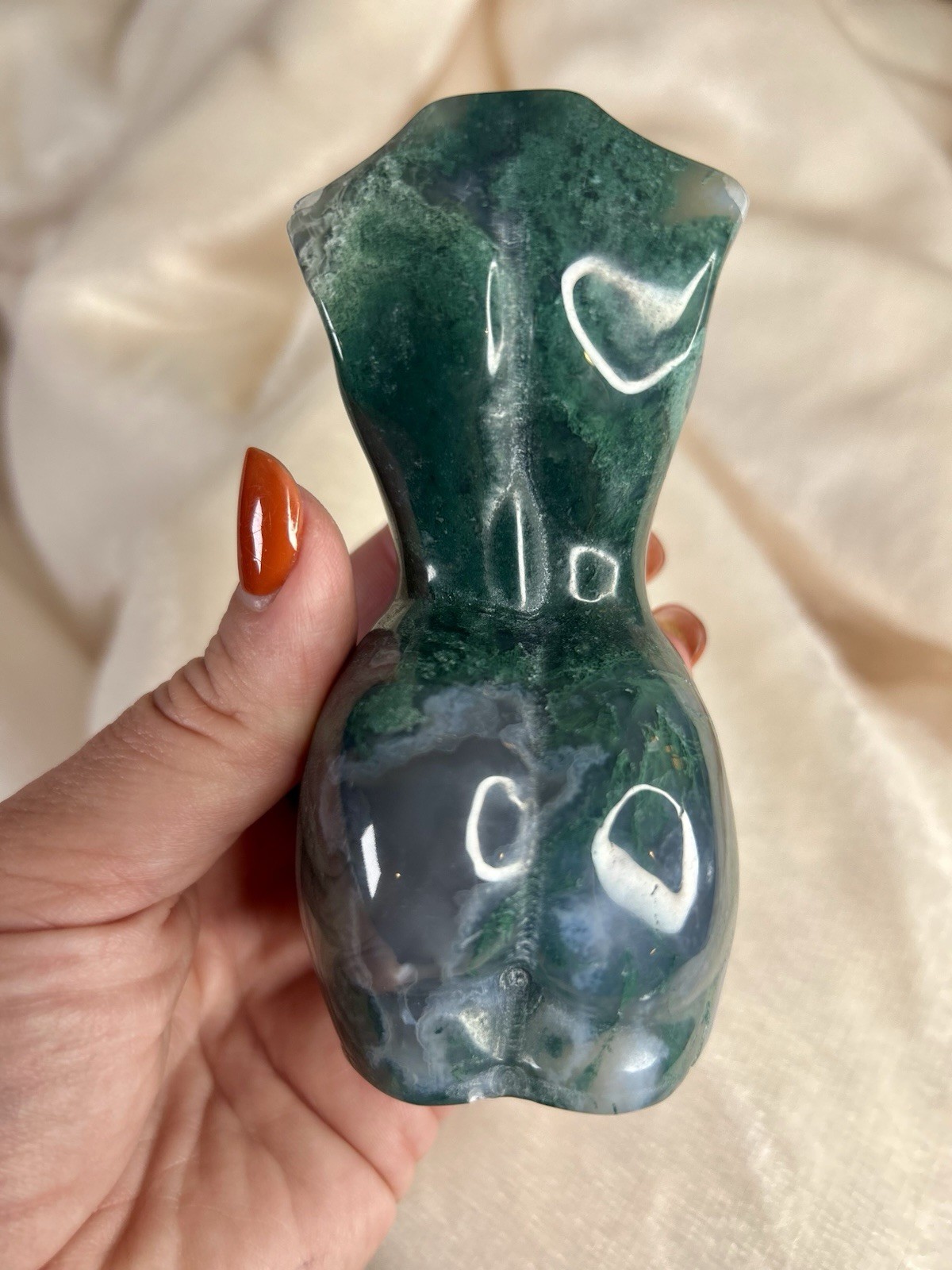 4” Moss Agate Goddess Lady Body Carving | Natural Crystal Statue 9.9 oz