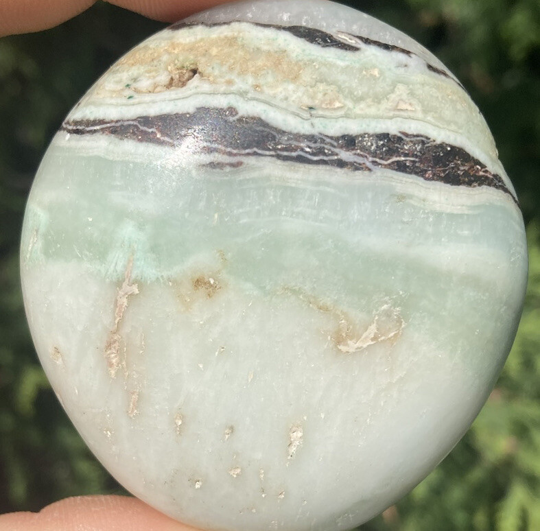 Handmade Polished BLUE ARAGONITE Healing Crystal Palm Stone Pebble CONGO 2.4″