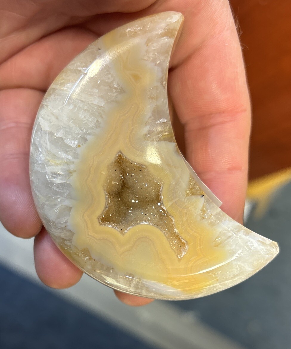 Druse agate moon with acrylic stand 3 1/4”