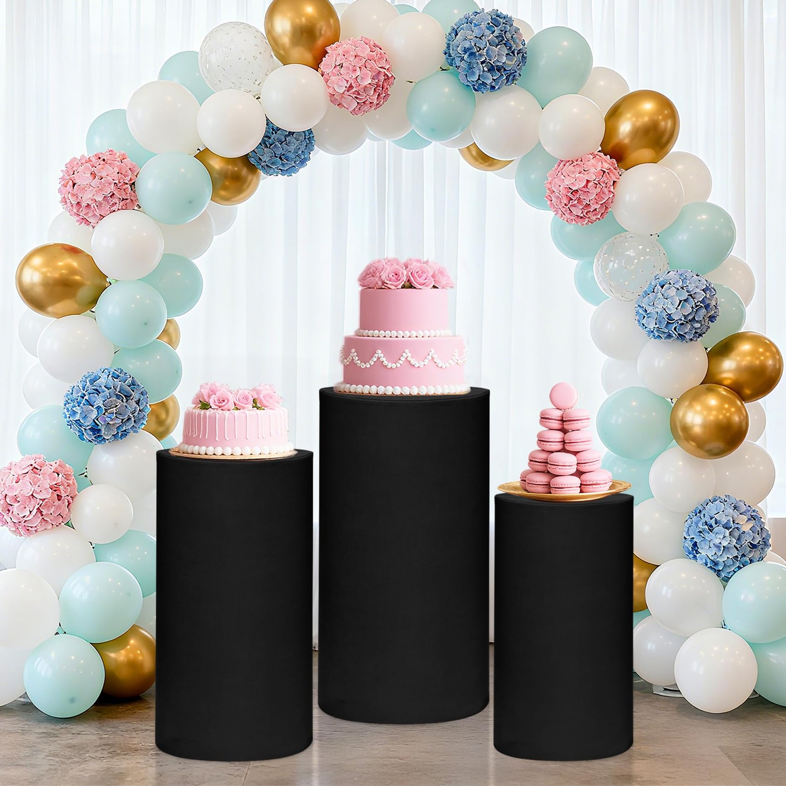 Cylinder Pedestal Stand Covers Set of 3 Spandex Display Pedestal Covers Round…
