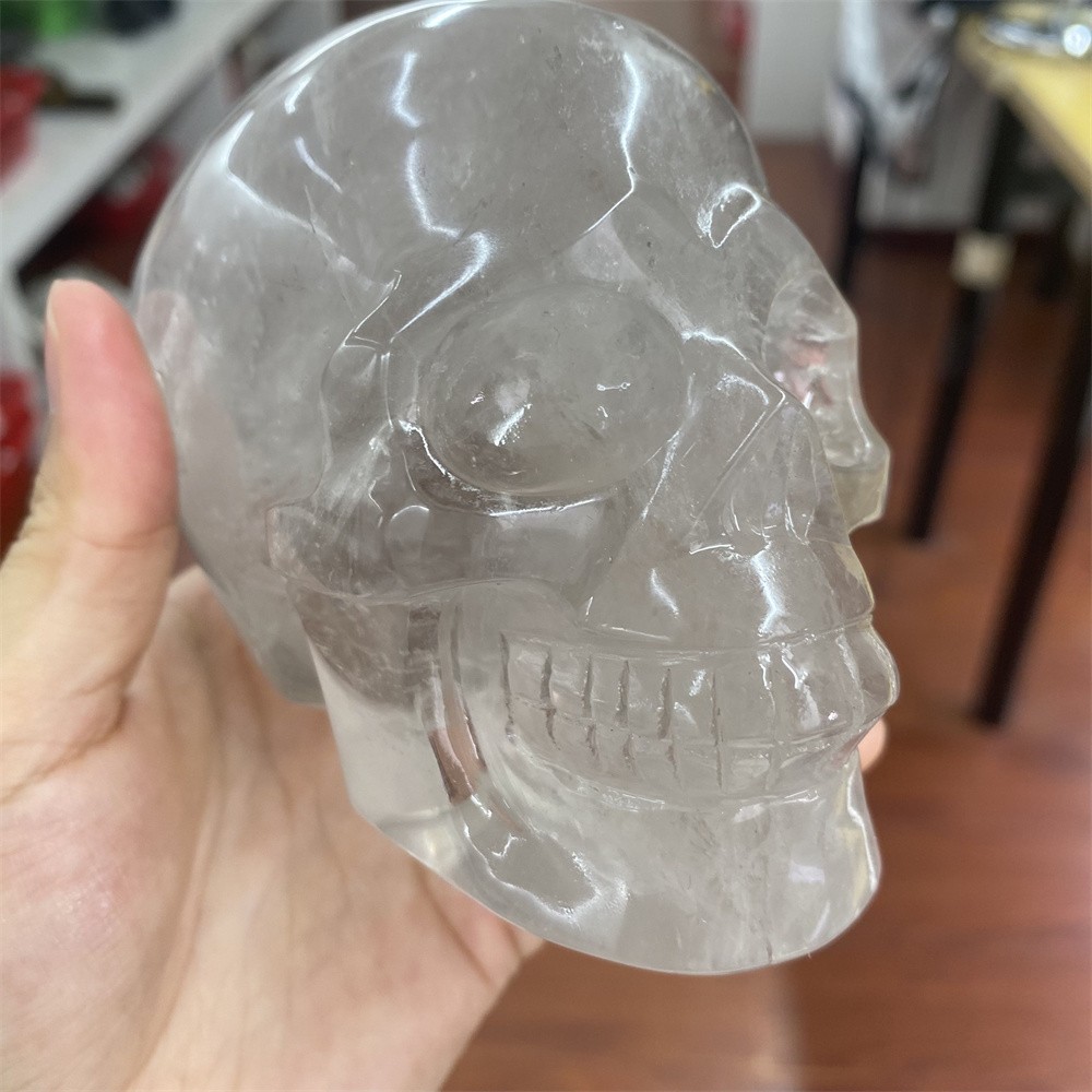 1.9LB 4.2″Natural A+Smoky Quartz Skull Statue Crystal Carving Reiki Heal Decor