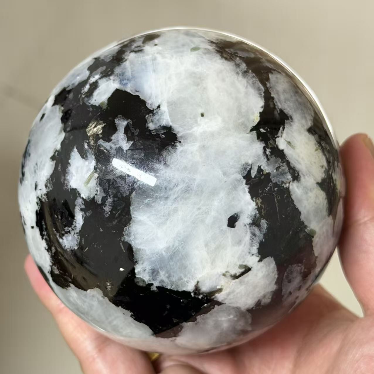 2.6LB 3.7″ Natural Rainbow Moonstone Sphere Crystal Glittery Ball Healing