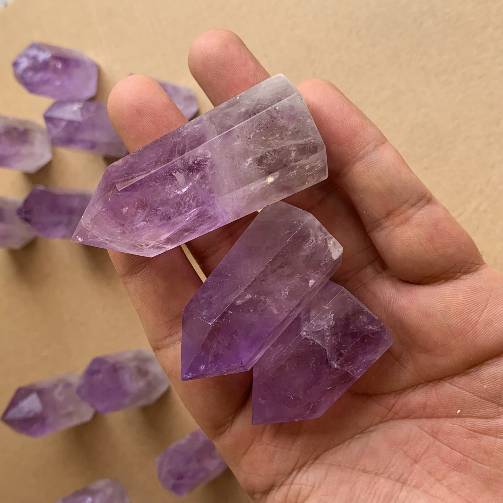 10pcs natural amethyst quartz obelisk crystal Tower wand point healing 35-75mm14