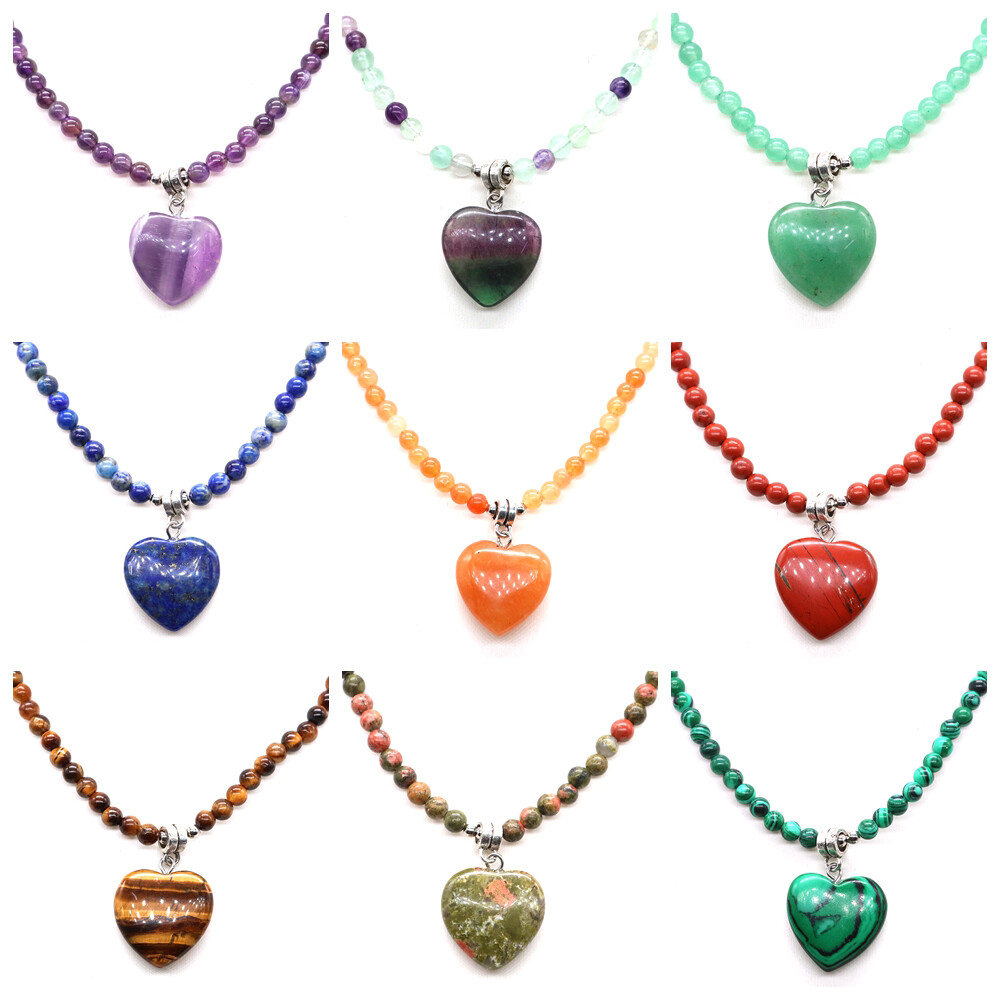 20mm Mini Love Heart Shaped Stone Pendant Necklace Healing Crystasl Jewelry Gift