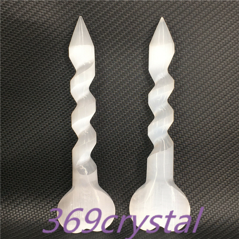6″ Natural Selenite Heart Quartz Spiral Sword Obelisk Crystal Bar Reiki gift 1pc