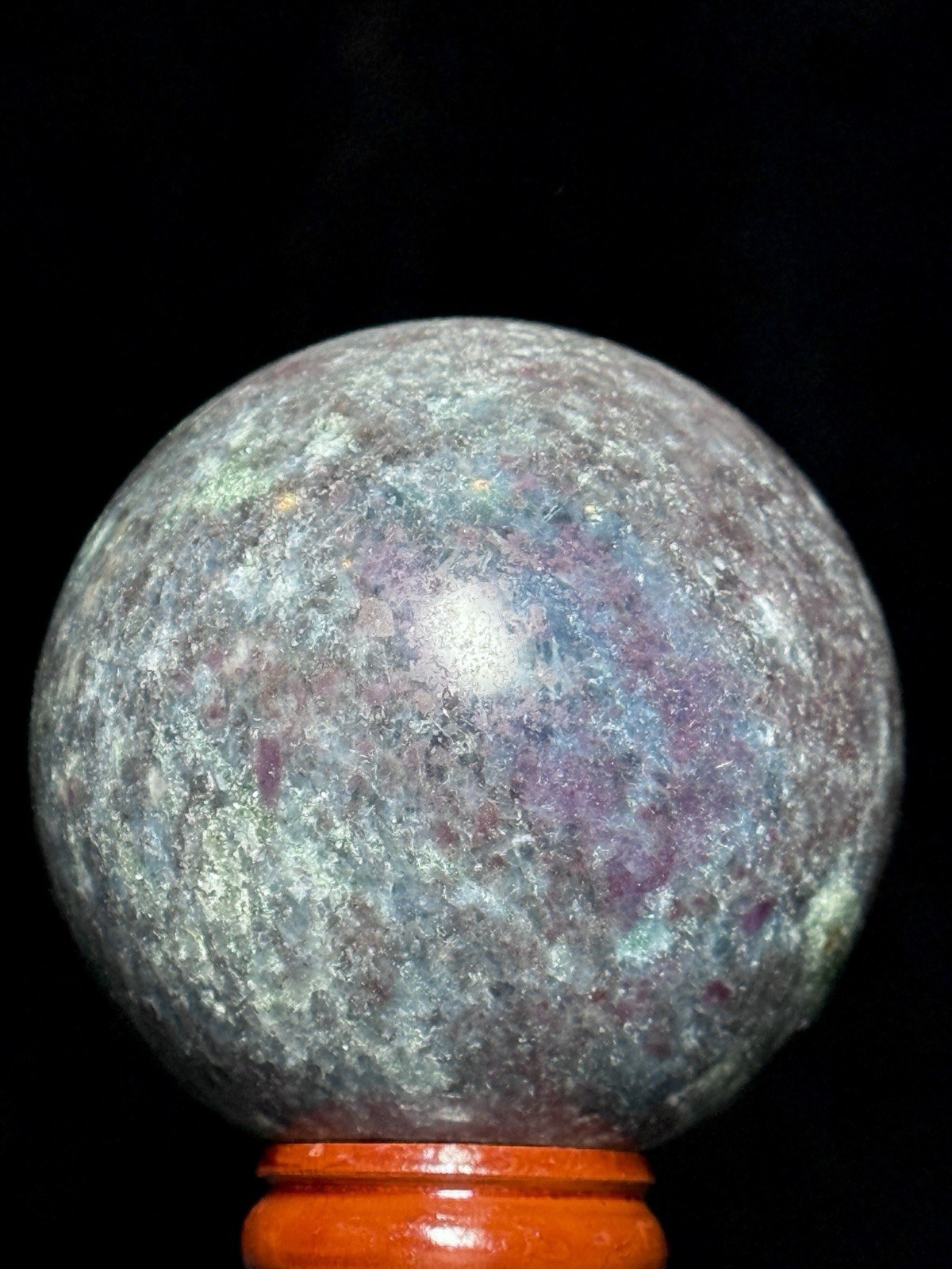 RUBY KYANITE SPHERE – 61mm Mineral FUCHSITE UV Fluorescent Blue Crystal Orb