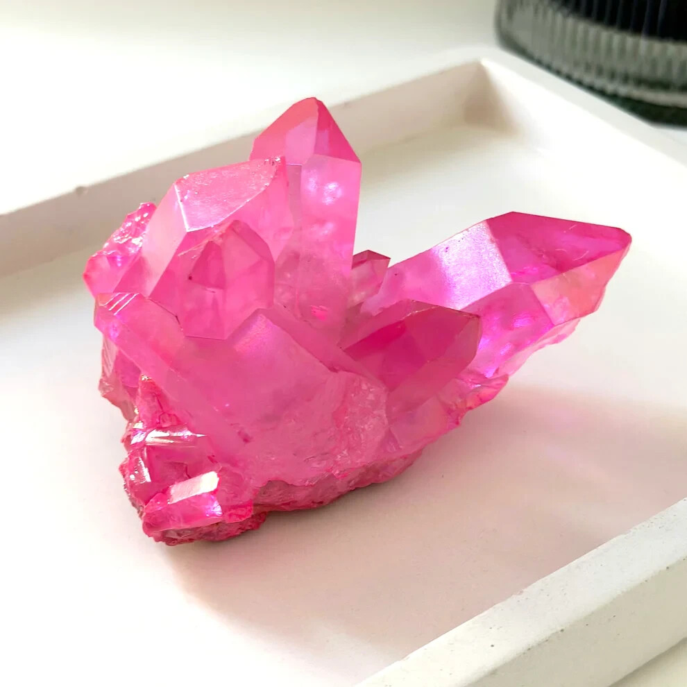 Angel Aura Pink Crystal Cluster Titanium Pink Quartz Gemstone Mineral Specimen