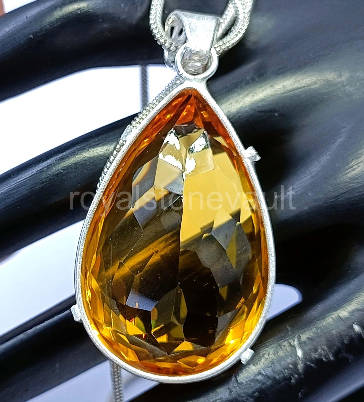 100.5Ct Natural Yellow Sapphire Pendant Pear Shape 925 Silver IGL Certified 5JOY