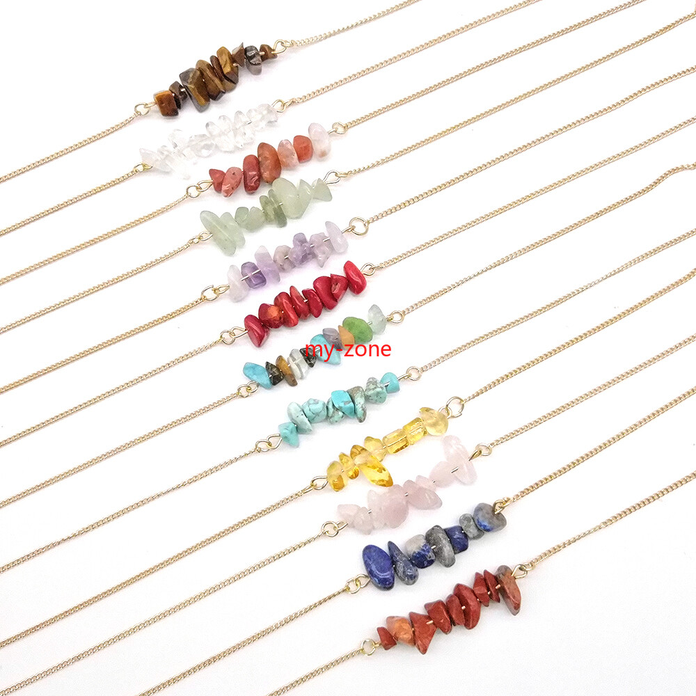 Raw Chakra Crystal Gemstone Necklace Dainty 7 Chakra Healing Crystals Charm